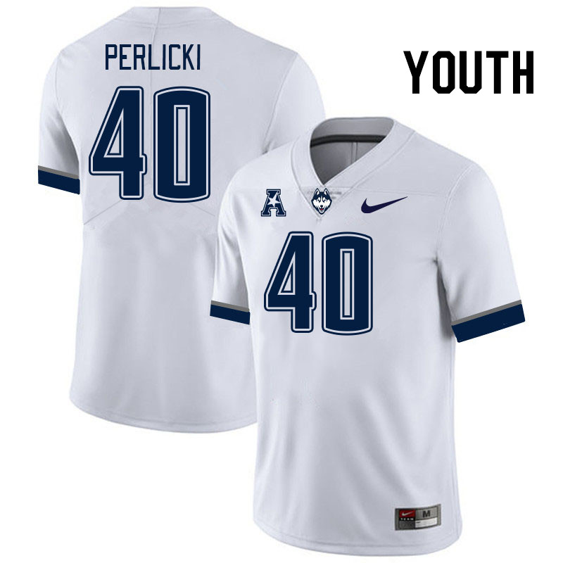 Youth #40 Bruno Perlicki Connecticut Huskies College Football Jerseys Stitched Sale-White